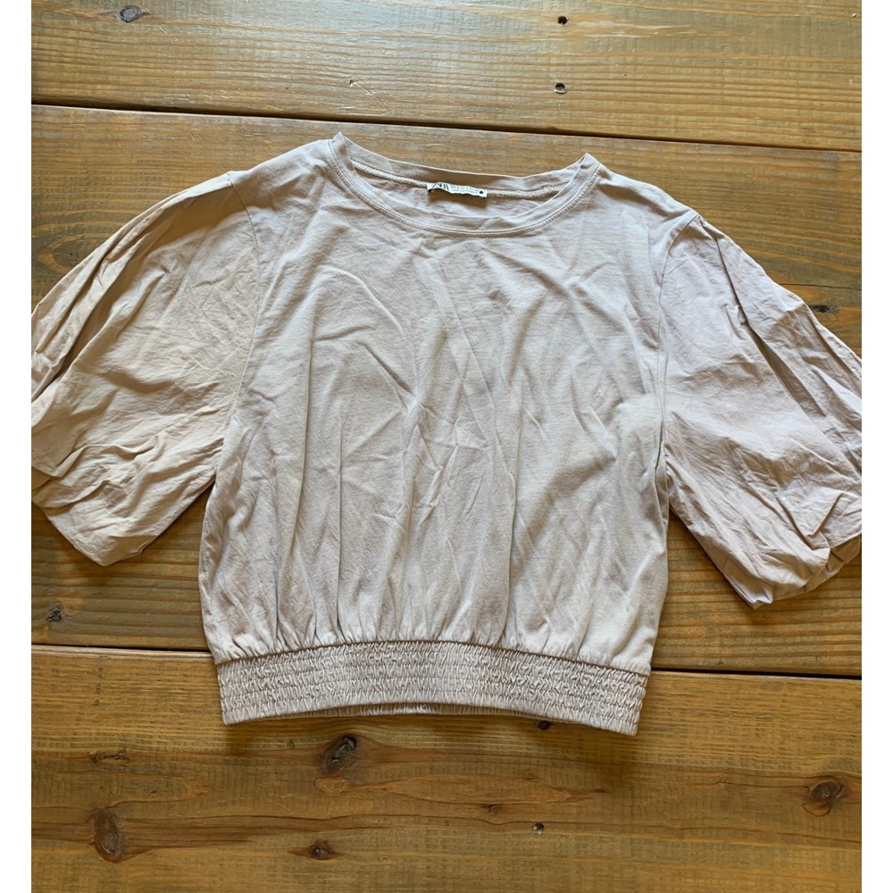 Zara Wide Sleeve Crop Top Cream Color Size Small